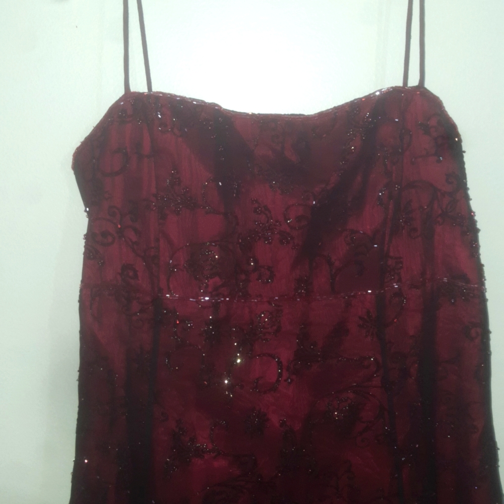 Beautiful long sparkly, deep red wedding dress